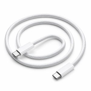 Cablu de Date si Incarcare USB-C la USB-C, Flippy, 100W, Compatibil iPhone 15/Huawei/Xiaomi, Textil Impletit, 1.5 m, Alb