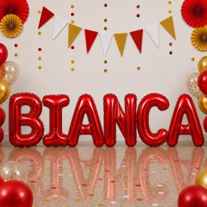 Baloane Folie Metalizate, Flippy, Set BIANCA, Heliu sau Aer, Pai inclus, 40 cm, Rosu
