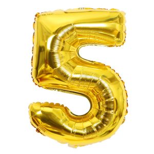 Balon din Folie Flippy, Cifra 5, 81 cm, Pentru Aer sau Heliu, Bulk, Auriu