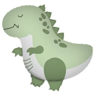 Balon din Folie Metalizata, Flippy, Figurina Animata, Model Dinozaur, 55 x 54 cm, Ambalaj Individual, Pai Inclus, Umflare cu Aer sau Heliu, Verde