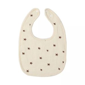 Baveta in Forma de U, Flippy, din Bumbac, pentru Copii 0-12 Luni, Rezistenta la Apa, cu Capse, Model cu Stelute,  21x30 cm, Crem