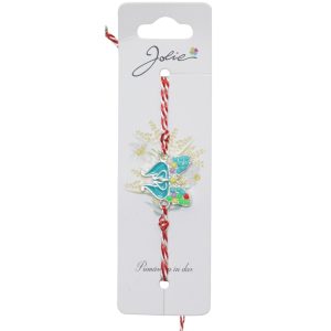 Martisor Bratara Snur Alb-Rosu, Jolie, Pandantiv Metalic, Model Fluture Pietre si Email