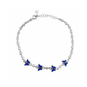 Bratara pentru Copii, Jolie, Argint 925, Model Fluture, cu Email si Zirconiu, 21 cm/4.3g Argintiu/Albastru deschis
