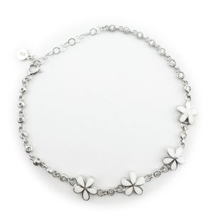 Bratara pentru Copii, Jolie, Argint 925, Model Floare, cu Email si Zirconiu, 21 cm/4.6g Argintiu/Alb
