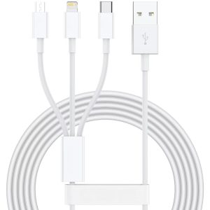 Cablu USB 3in1 Flippy SX - 21, USB la micro USB/USB-C/compatibil iphone, 3A, 1.2m (alb)