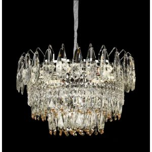 Candelabru Cristal MAJESTIC Eleganza, 9x E14, Diametru 50cm, Crom Lucios, Inaltime Reglabil
