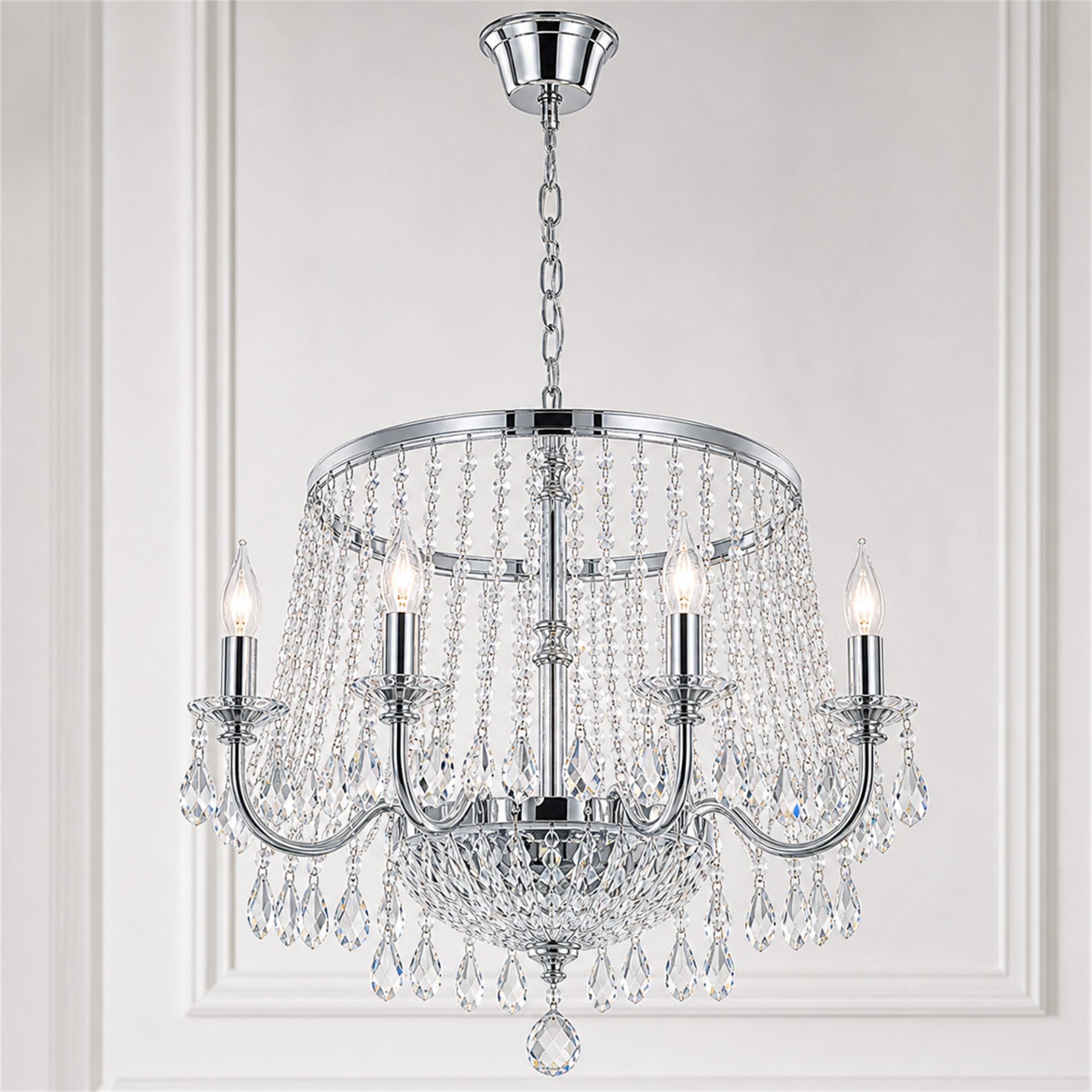Candelabru Cristal PUBU Eleganza, 5x E14, Diametru 50cm, Crom