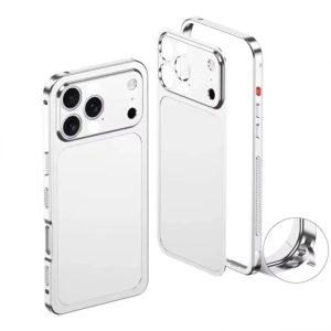 Carcasa Metalica, Flippy, Compatibila Apple iPhone 16 Pro Max, Creeaza Aspect de iPhone 17 Pro, Unibody Mat, Rezistenta la Zgarieturi, Argintiu