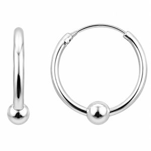 Cercei Damă din Argint 925, Jolie Silver, Model Creole 10 mm cu Biluță, Design Clasic și Elegant, Greutate 0.9 g, Argintiu