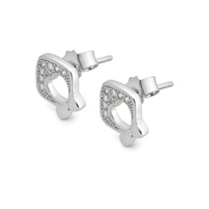 Cercei Tip Stud din Argint 925, Model Fundita, Suprafata Decorata cu Pietre Stralucitoare, Sistem de Prindere cu Tija si Fluturas, Greutate 1.2 g, Argintiu