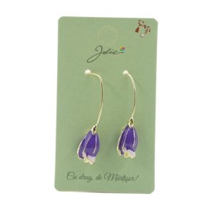 Cercei Dama de Primavara, Jolie, Model Flori Iris, Eleganti si Moderni, 7 x 1 cm per unitate, Mov