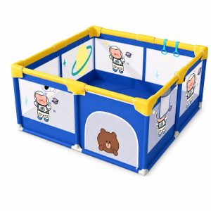Tarc Spatiu de Joaca pentru Copii DNT-113, Flippy, 120 x 120 x 65 cm, Structura de Protectie pentru Interior, ABS si Poliester rezistent, Albastru/Galben