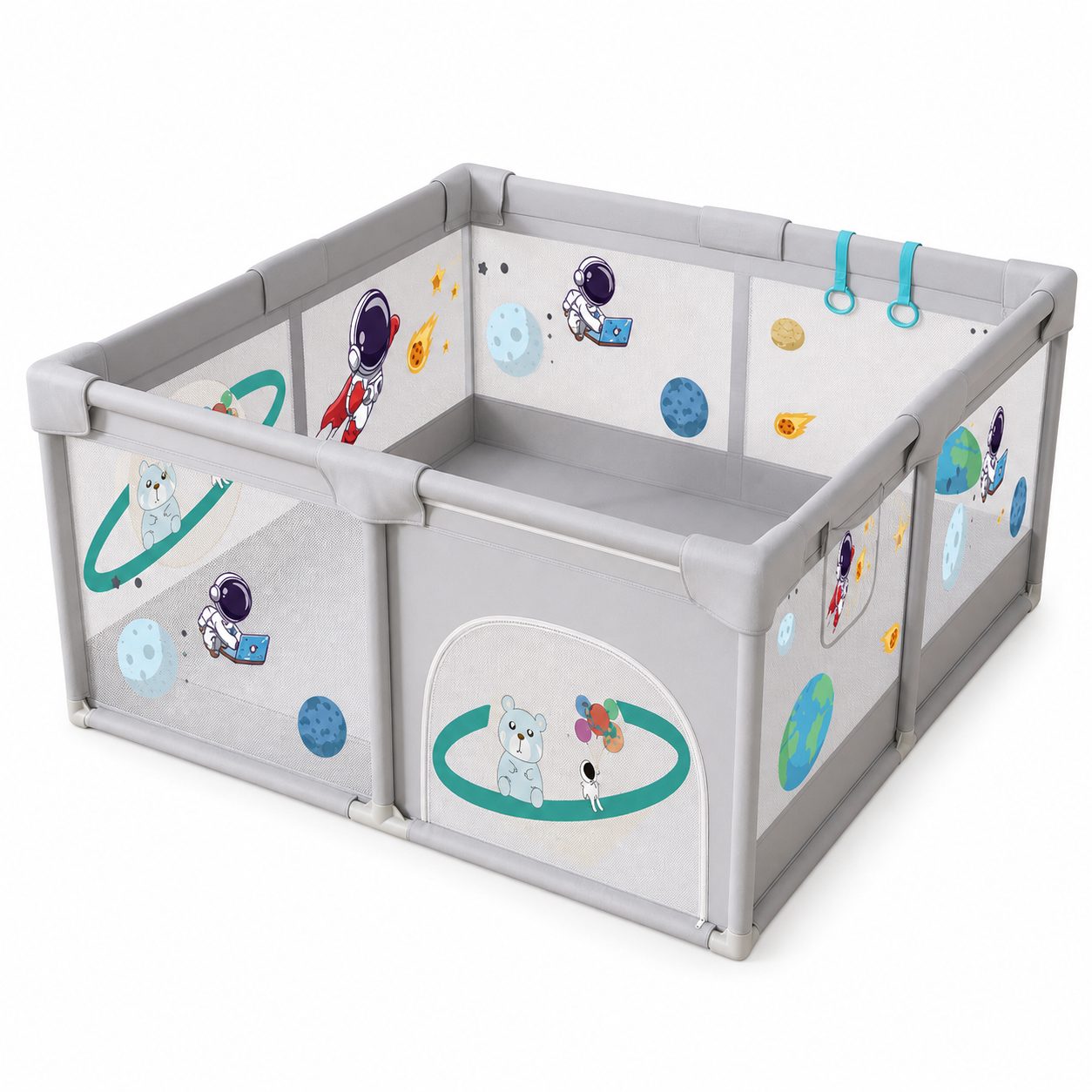 Tarc Spatiu de Joaca pentru Copii DNT-113, Flippy, 200 x 180 x 65 cm, Structura de Protectie pentru Interior, ABS si Poliester rezistent, Bej/Gri