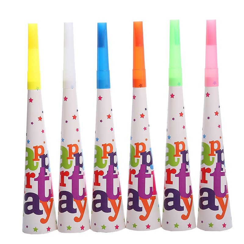 Set 6 Suflatori, Flippy, Colectia Happy Birthday, 20 cm, din Carton, Multicolor