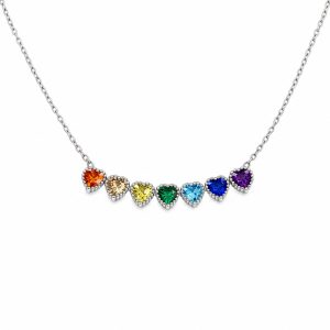 Colier din Argint 925, Jolie Silver, Model 7 Inimi, cu Zirconii Multicolore, Lungime 43 cm, Argintiu