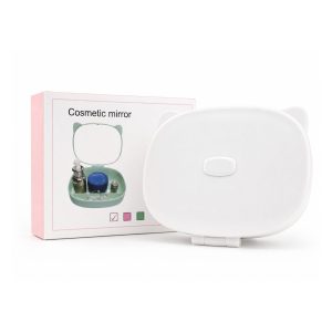 Cutie de Depozitare a Machiajelor si Accesoriilor cu Oglinda, Model Pisică, 4 Compartimente pentru Cosmetice și Accesorii, 17 x 13 x 6 cm, Alb