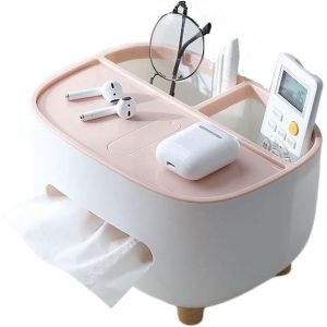 Suport pentru Servetele, Flippy, Cutie Multifunctionala, Design Minimalist, ABS, cu Suport pentru Obiectele Personale, pentru Birou, 21x12x12 cm, Roz