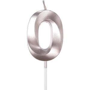 Lumanare Cifra 0, Flippy, Model Diamond, 5 x 3.4 cm, Argintiu