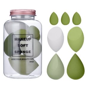 Bureti de Machiaj, Flippy, Set Premium 7 bucati, Burete pentru Pudra de Machiaj, Forma Ovala, Poliuretan hidrofil, Verde
