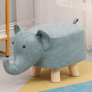 Taburet pentru Copii, Flippy, Scaun Tip Taburet, Model Elefant, din Lemn Masiv, Scaun pentru Copii, 30 x 25 x 25 cm, Albastru