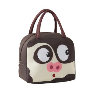 Geantă Frigorifică, Flippy, cu Desene Animat, Portabilă pentru Copii, de Prânz, din Pânză Oxford, 22x14x19 cm, Model Porc, Maro