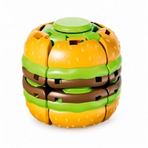 Jucarie Antistres Rotativa, Flippy, Model Hamburger Spinner Ball, Forma Hamburger, Rotire Manuala, Structura Interactiva,  Relaxare si Indemanare, Multicolor
