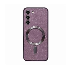 Husă de Protecție 2 în 1, Flippy, Compatibilă cu Samsung Galaxy S23, Model Glitter Chrome MagSafe, din TPU, Magnetică, cu Protecție pentru Lentile, Mov