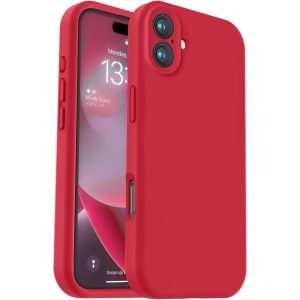 Husa de Protectie, Flippy, pentru iPhone 16, Liquid Silicone, cu Microfibra pe Interior, Protectie Antisoc, Compatibil Incarcare Wireless, Rosu