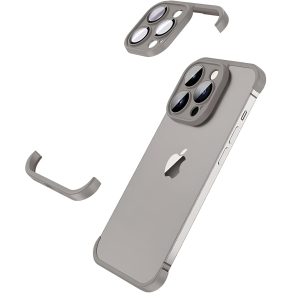 Husa Metalica Edgeless Compatibila cu iPhone 15 Plus, Flippy, Protectie pentru Colturi si Camera, Aliaj, Antisoc, Antizgariere, Gri Mat