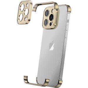 Husa Metalica Edgeless Compatibila cu iPhone 16 Pro Max, Flippy, Protectie pentru Colturi si Camera, Aliaj Aluminiu, Antisoc, Antizgariere, Auriu