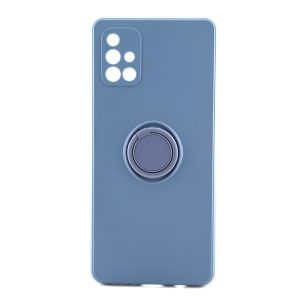 Husa protectie Flippy compatibila cu Samsung Galaxy A71 Liquid Silicone Ring cu suport rotativ Albastru deschis