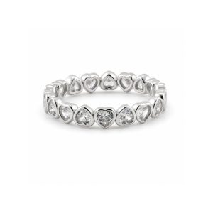 Inel din Argint 925, Jolie Silver, Model Circular cu Inimi, cu Pietre Albe în Formă de Inimă, Finisaj Lucios, Mărimea 54, ArgintiuInel Argint 925 Circular Inimi cu Pietre M54