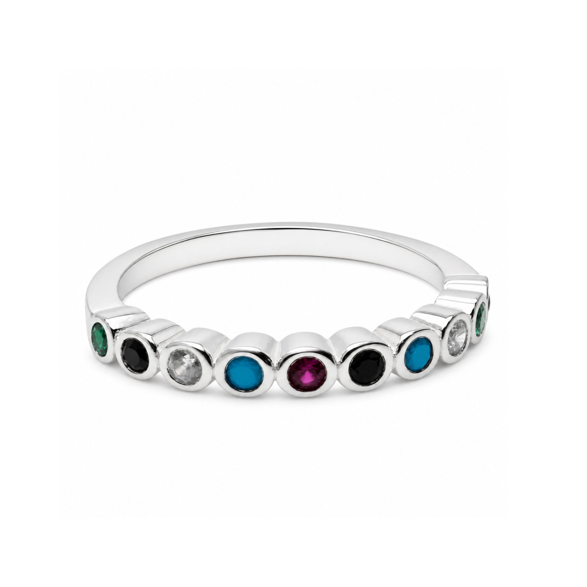Inel din Argint 925, Jolie Silver, cu Zirconii Colorate, Marimea 52, Argintiu
