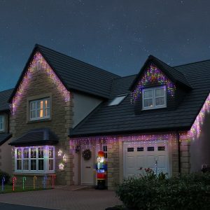 Instalatie de Craciun, Flippy®, Tip Turturi, Sectiune 5 m, 143 LED-uri, 8 Jocuri de Lumini, Fir Negru, Lumina Multicolora, IP44, Interconectabila