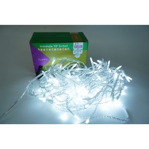 Instalatie de Craciun Flippy® Tip Turturi, Franjuri cu Flash, Sectiune 4 m, 132 LED-uri, Interconectabila, Fir Transparent, Alb Rece
