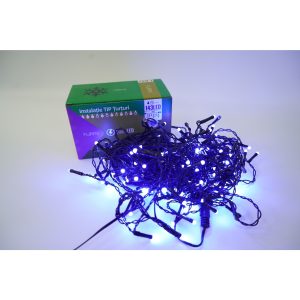 Instalatie de Craciun Flippy® Tip Turturi, Franjuri cu Flash, Sectiune 5 m, 143 LED-uri, Interconectabila, Fir Negru, Albastru,Fara transformator
