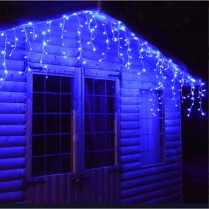 Instalatie de Craciun, Flippy®, Tip Turturi, Sectiune 5 m, 143 LED-uri, 8 Jocuri de Lumini, Fir Alb, Lumina Albastra, IP44, Interconectabila