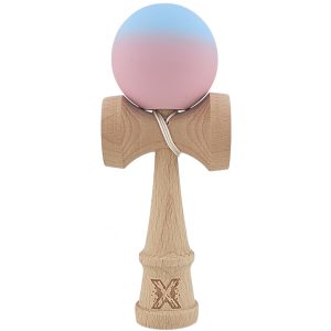 Kendama X Originala, Profesionala, Flippy, din Lemn, Rubber Grip, 18 cm, Albastru/Lila
