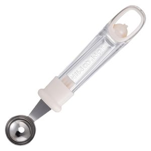 Lingura pentru Bile de Fructe, Flippy, Scobitor Fructe, Ustensila Multifunctionala pentru Fructe, Accesoriu de Bucatarie, Lingura Antialunecare pentru Salata de Fructe, 17.6 x 2.9 cm, Bej