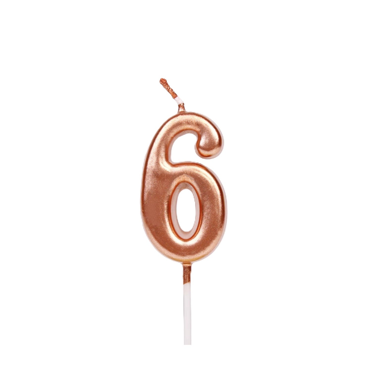 Lumanare de Tort, Flippy, Model Cifra 6, Party, 4.5 x 2.5 cm, din Parafina, Rose Gold