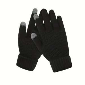 Manusi de Dama, Flippy, Functie Touchscreen (ecran tactil), Material Acril Tricotat, Manseta Elastica, Interior Catifelat, Marime Universala, Negru
