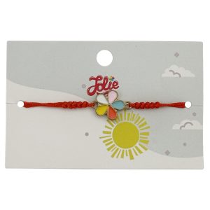 Martisor Bratara pentru Copii, Jolie, Model Floare, din Metal Auriu cu Snur Impletit Rosu, Multicolor