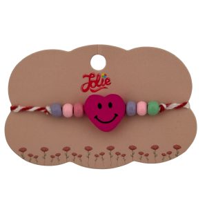 Martisor Bratara Multicolora pentru Copii, Jolie, din Lemn si Textil, Model Inima