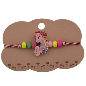 Martisor Bratara Multicolora pentru Copii, Jolie, din Lemn si Textil, Model Curcubeu