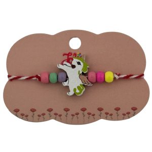 Martisor Bratara Multicolora pentru Copii, Jolie, din Lemn si Textil, Model Unicorn