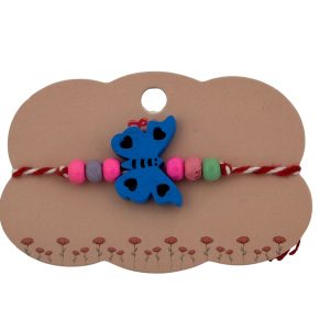 Martisor Bratara Multicolora pentru Copii, Jolie, din Lemn si Textil, Model Fluture
