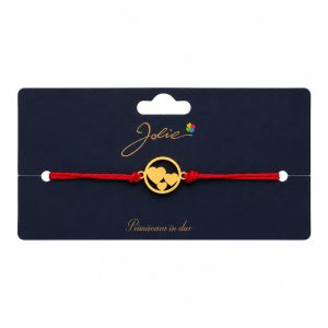 Mărțișor Brățară pentru Primăvară, Jolie, Șnur Roșu Textil și Element din Inox, Model Trei Inimi, Reglabilă, Simbol al Iubirii și Afecțiunii, Auriu