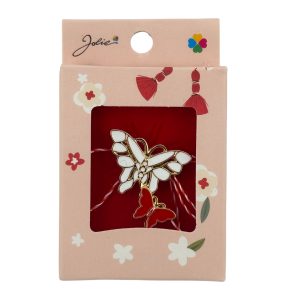 Martisor Brosa Mica in Cutie, Jolie, Dimensiune Brosa 2.5-3cm, Material Metal, Model Fluturi, Cutie Roz