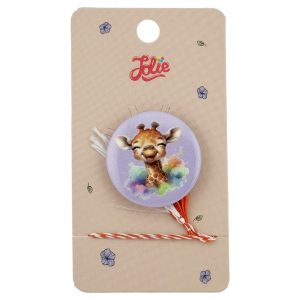 Martisor cu Brosa pentru copii, Jolie, Material Metal, Ambalaj Carton cu Design, Model Girafa, Mov multicolor