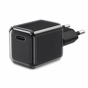 Incarcator Retea USB-C 30W Mini Ice Cube, Flippy, GaN Technology, Fast Charge, Carcasa Transparenta Bicolora, Standard European, Negru